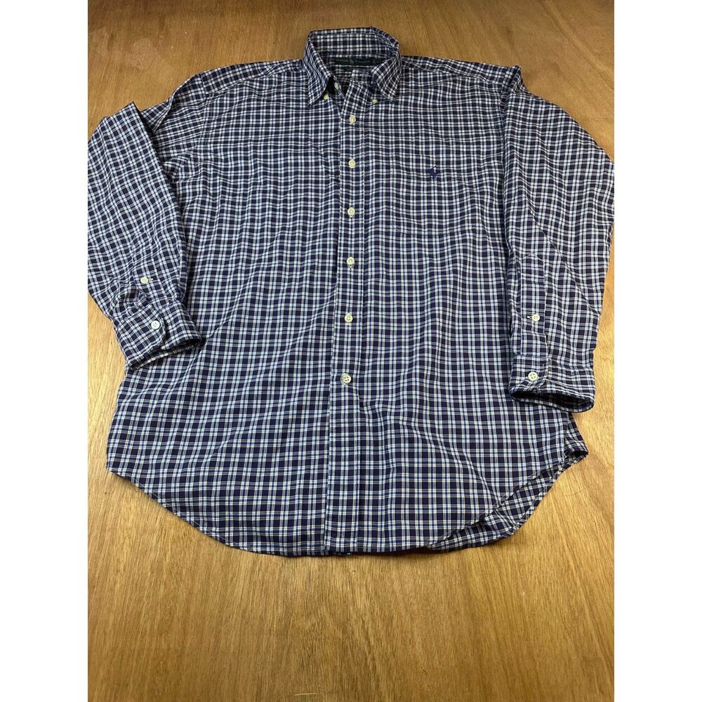 Polo Ralph Lauren Mens Medium Blue Plaid Button Down Shirt Blake 100% Cotton